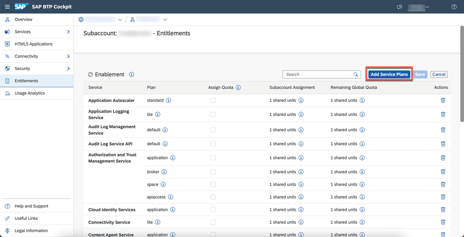 Set SAP AI Core as an entitlement