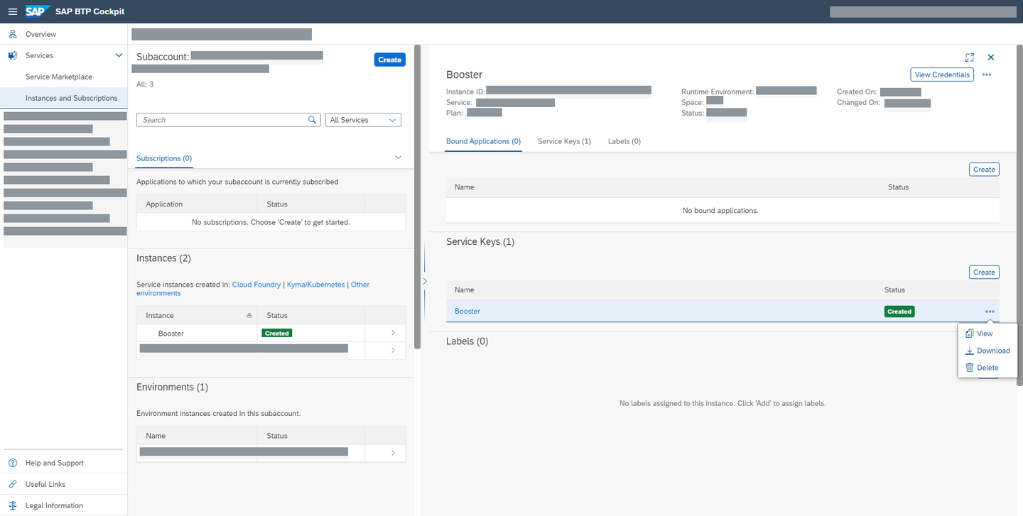 Locate the keys in SAP AI Cockpit