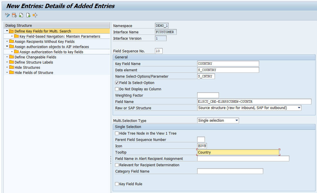 Add key field country