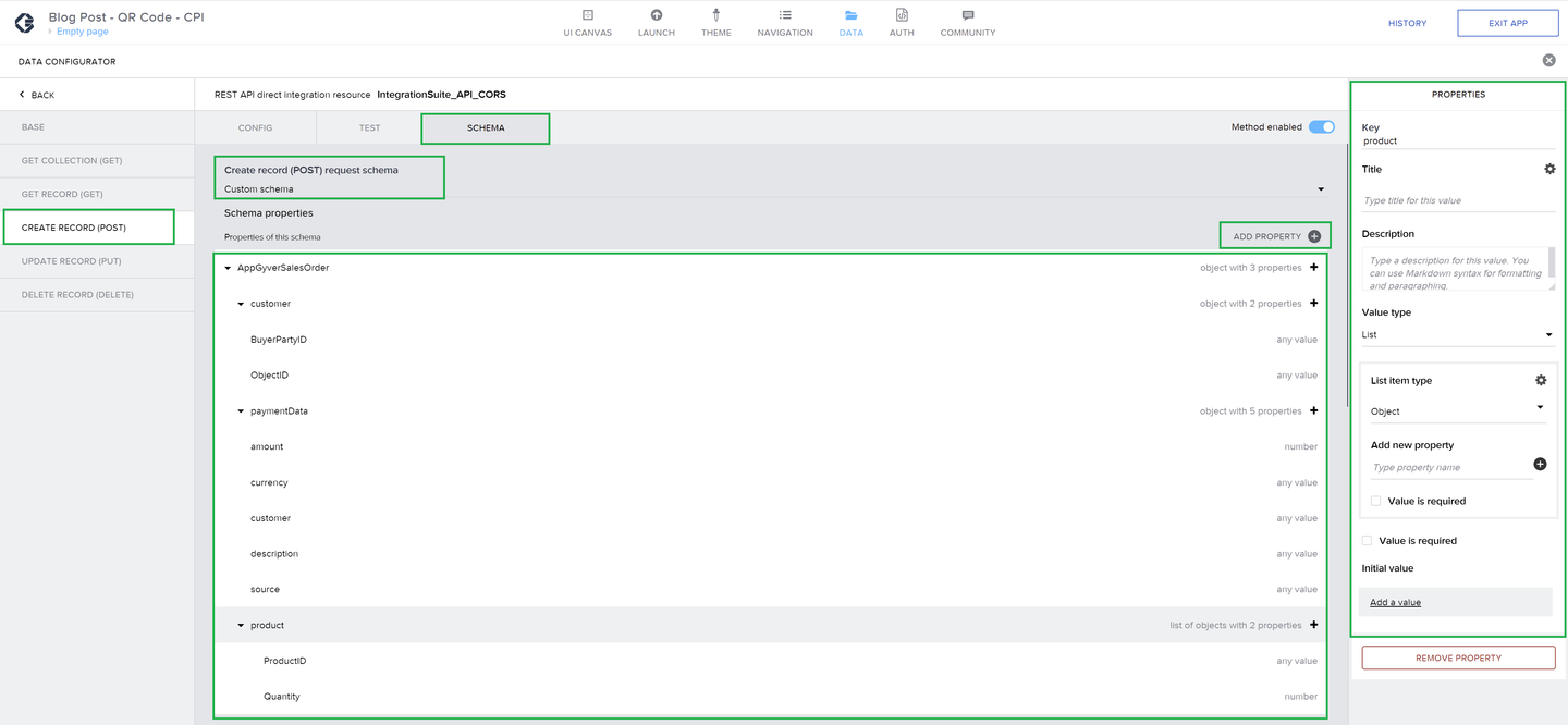 Adding the schema propertis for Payloads to be sent