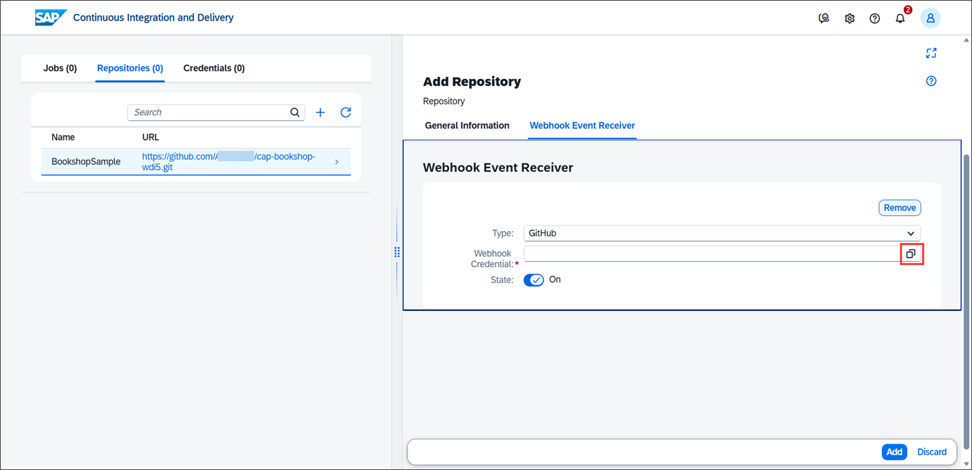 Add webhook credential in CICD 1