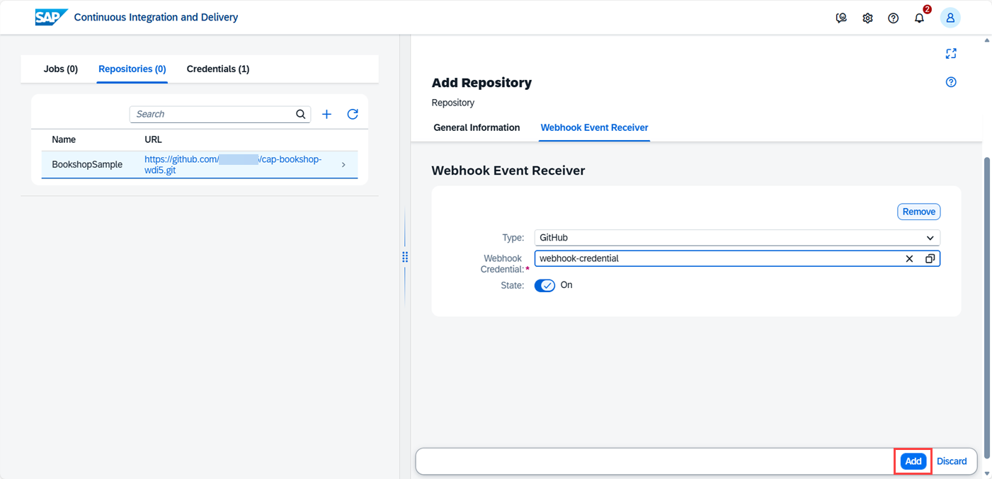Add webhook credential in CICD 5