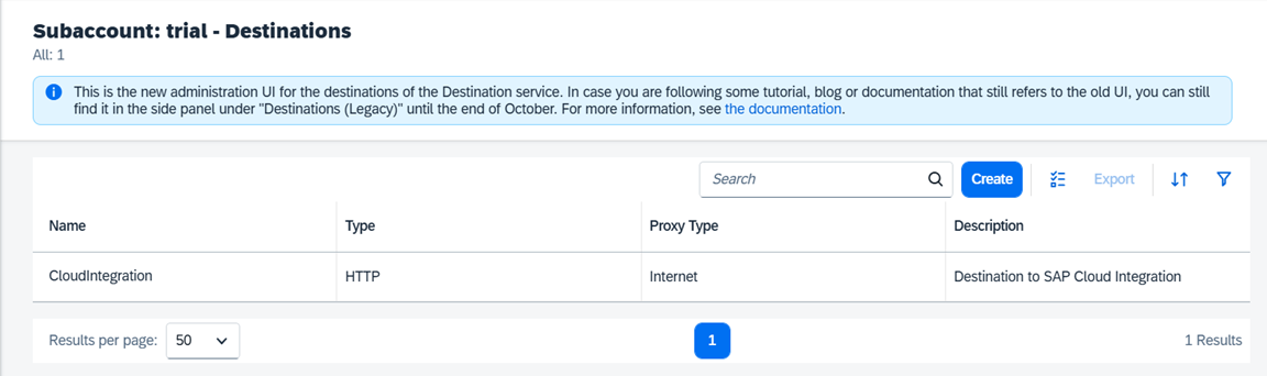 Create Destination to Target Subaccount 4