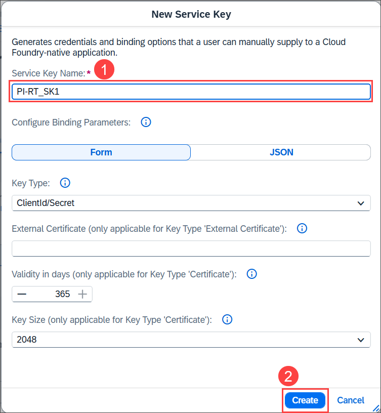 Create Service Key 2
