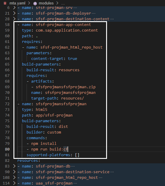Figure 23 โ Fiori app configuration in mta.yaml