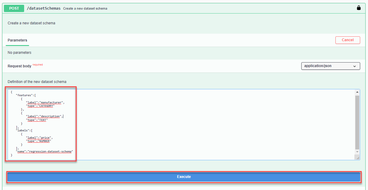 Dataset Schema Execute