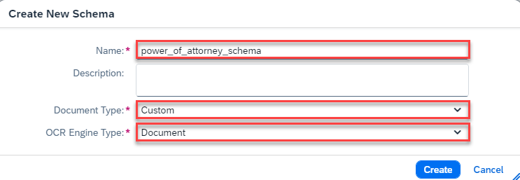 Create Schema Dialog