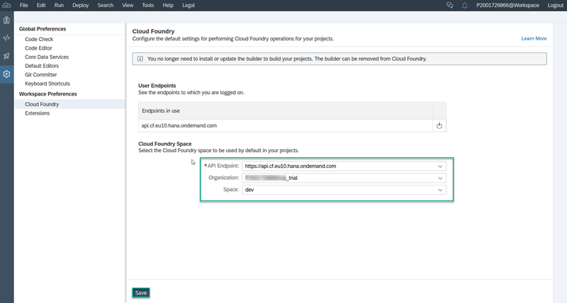 Cloud Foundry preferences