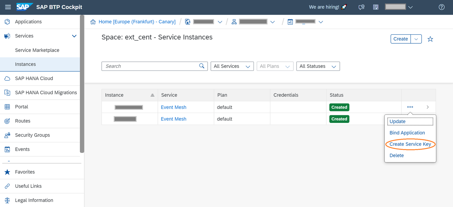 Click on Create a Service Key