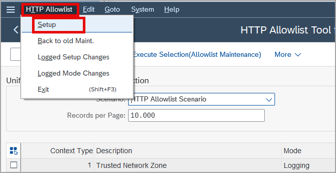 Start HTTP Allowlist setup
