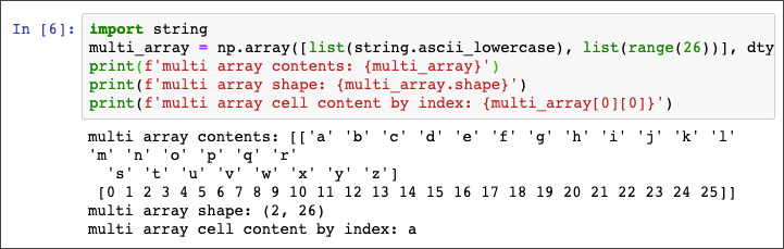 Output of NumPy Multi Dimensional Array Code