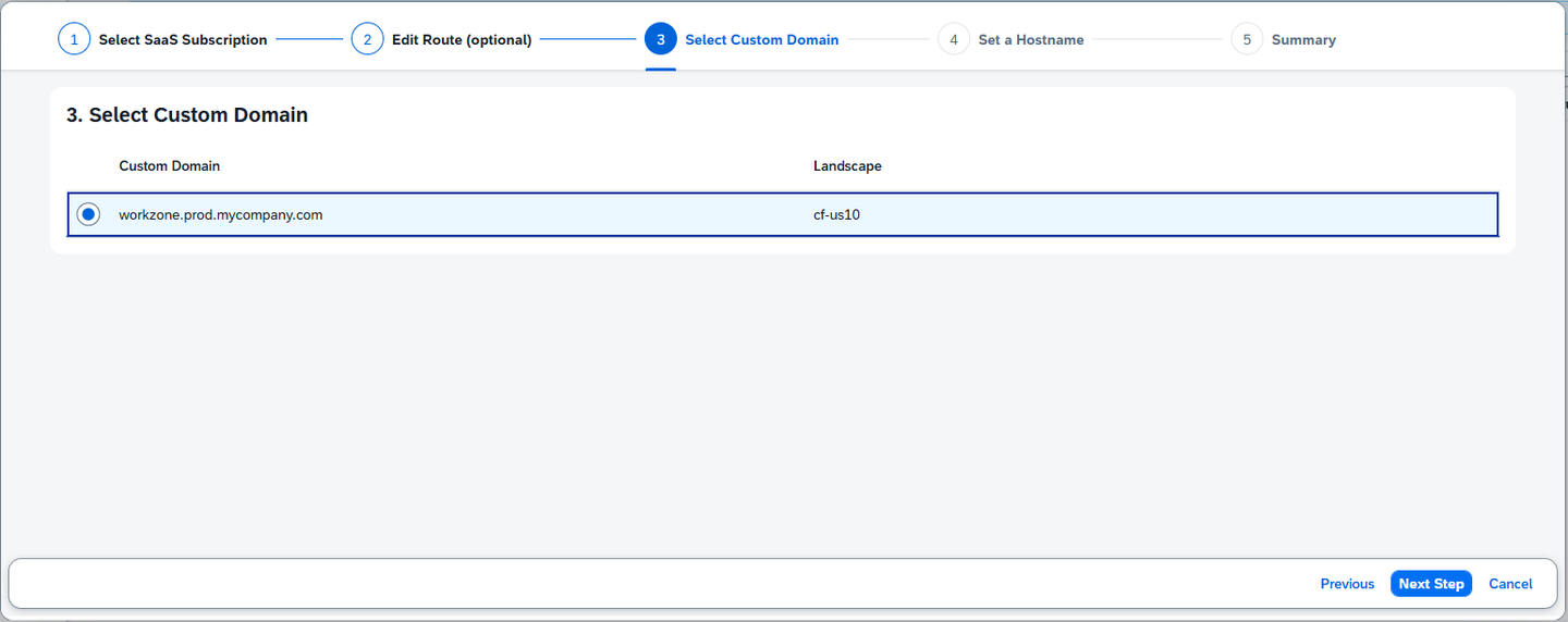 Select custom domain