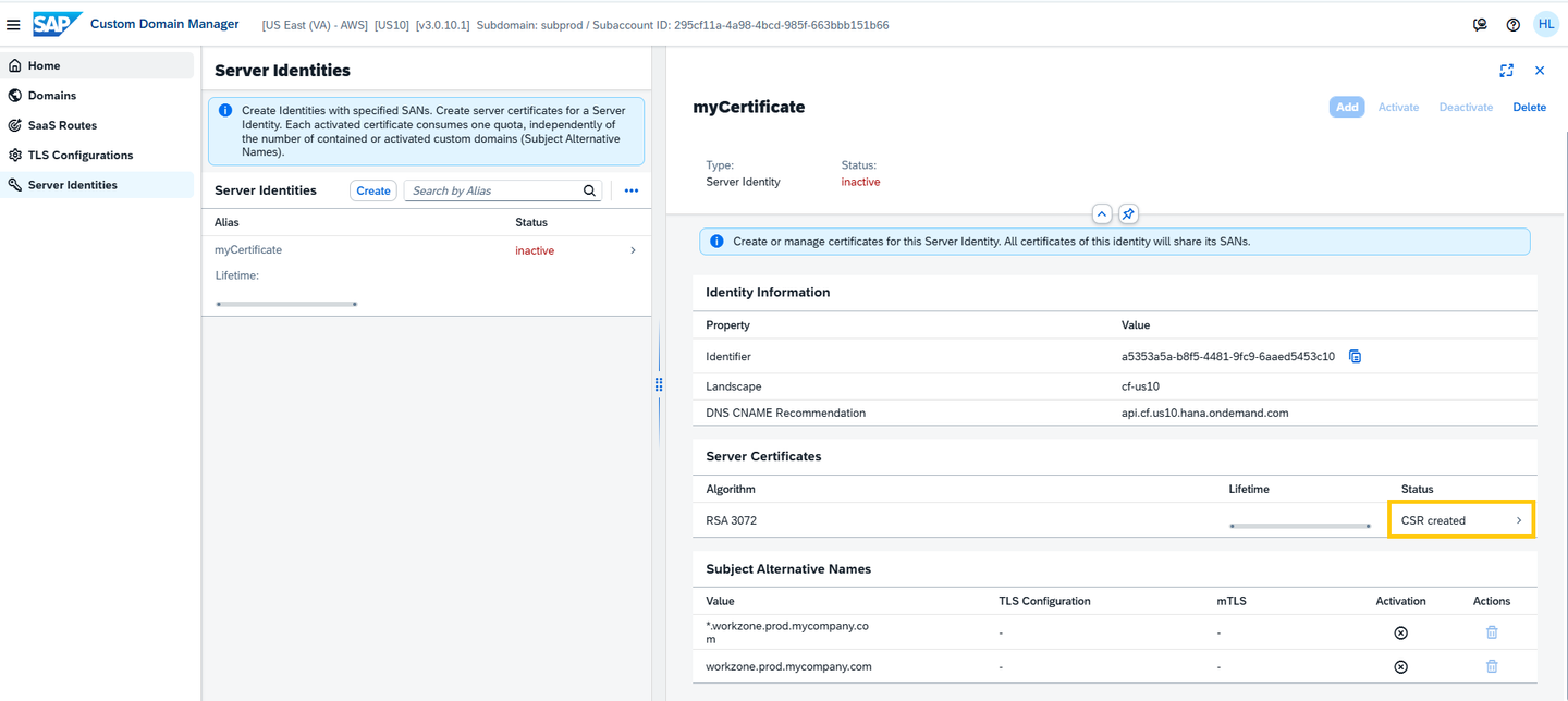 Server certificates details
