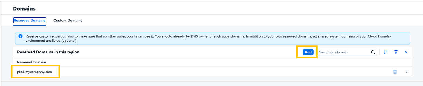 Select reserved domain