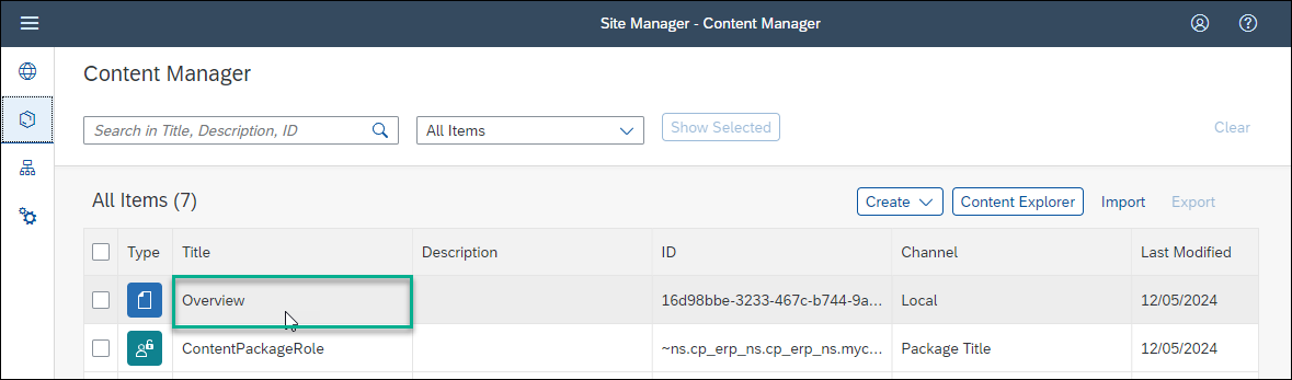 Open Overview page