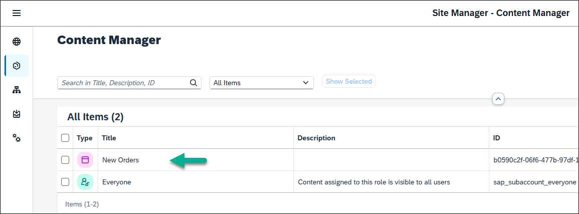 View app in content manager list