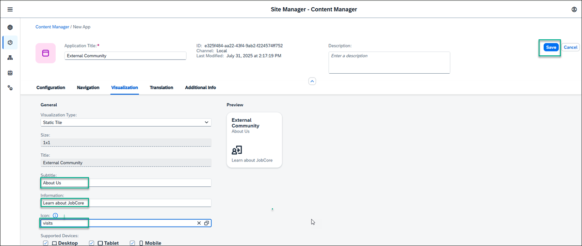 App editor visualization tab