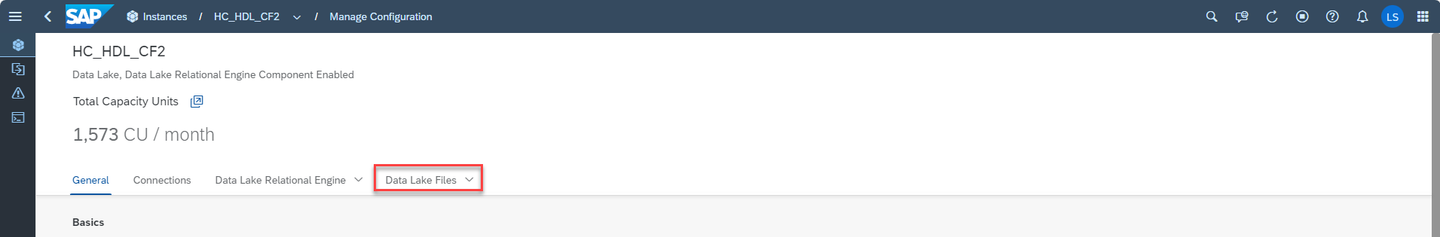 Manage Configuration Data Lake Files button.