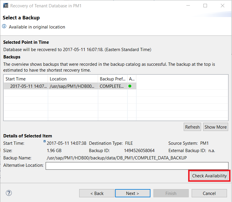 Check Backup Availability