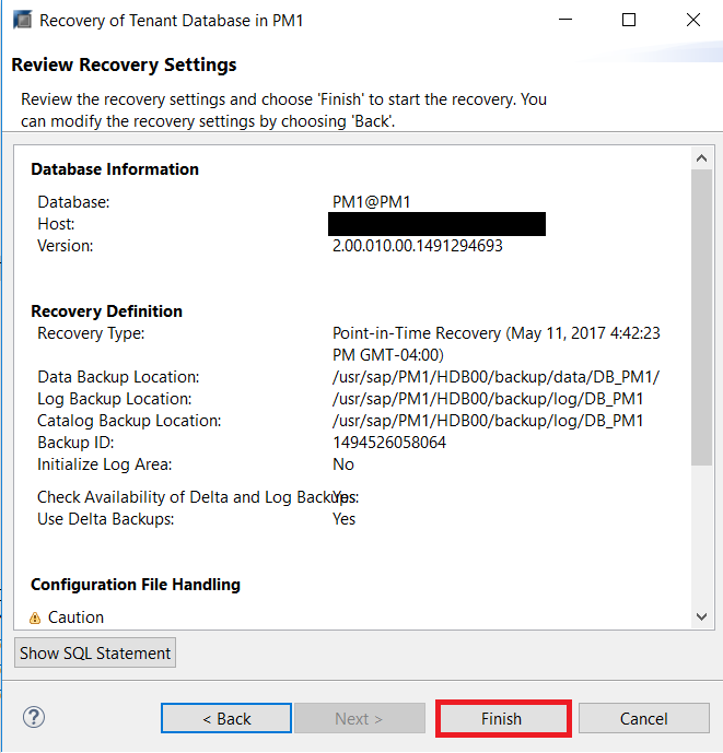 Review Recovery Settings