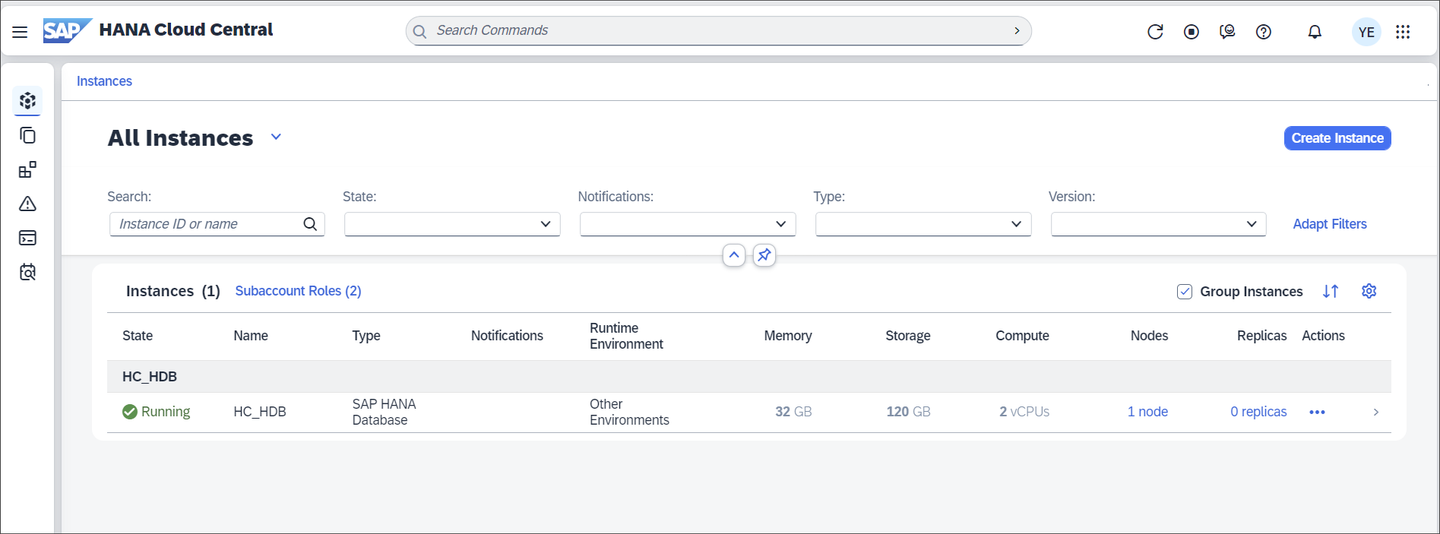 SAP HANA Cloud Trial instance