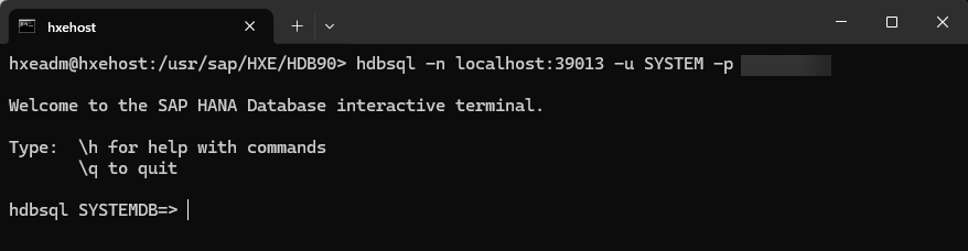 hdbsql connected