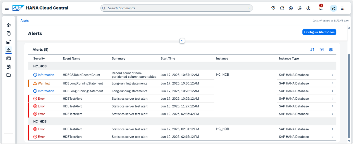 subaccount alerts view