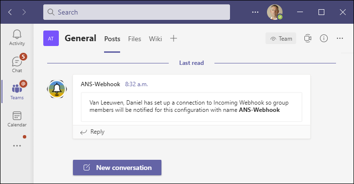 teams connector added posts