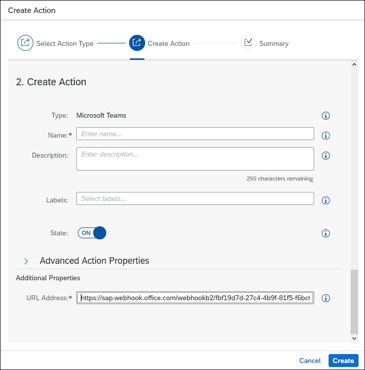 configure ANS teams action