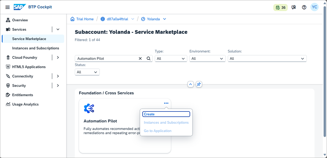 create SAP Automation Pilot