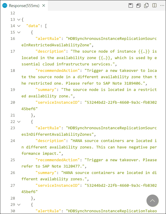 Result of request to return alert rules