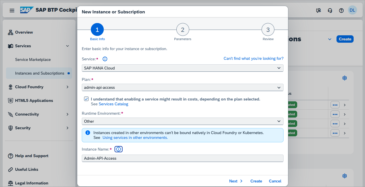 create instance