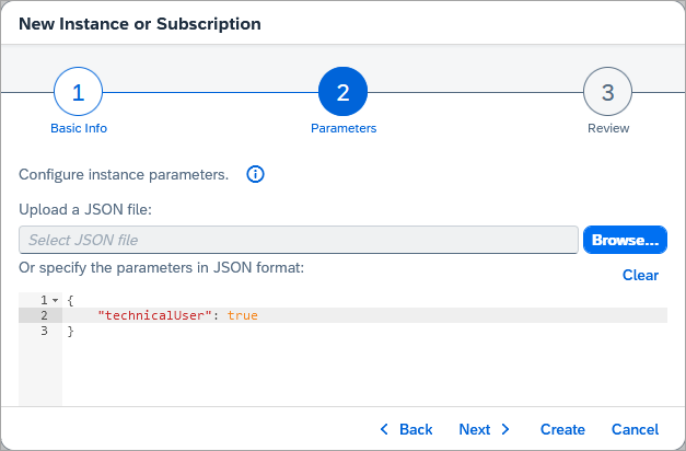 JSON parameters