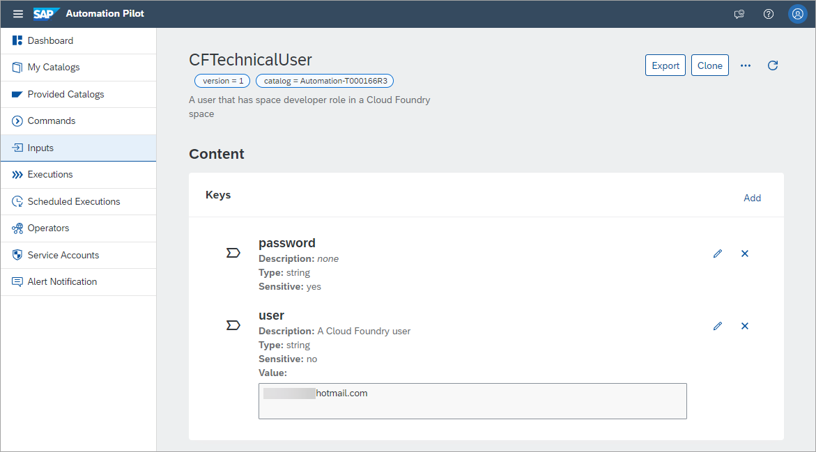 Cloud Foundry technical user