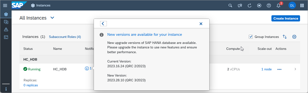 Viewing available upgrade details in HCC