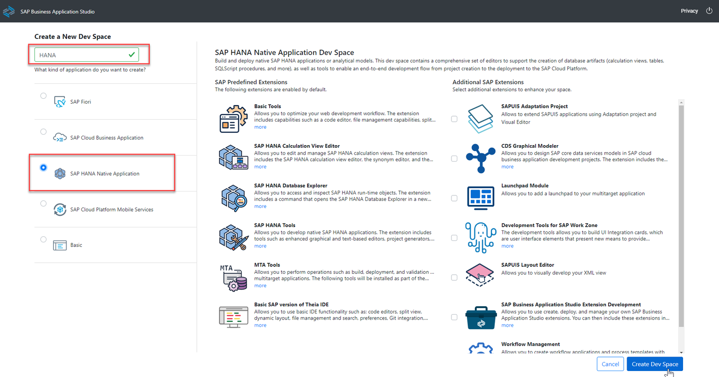 Create Dev Space