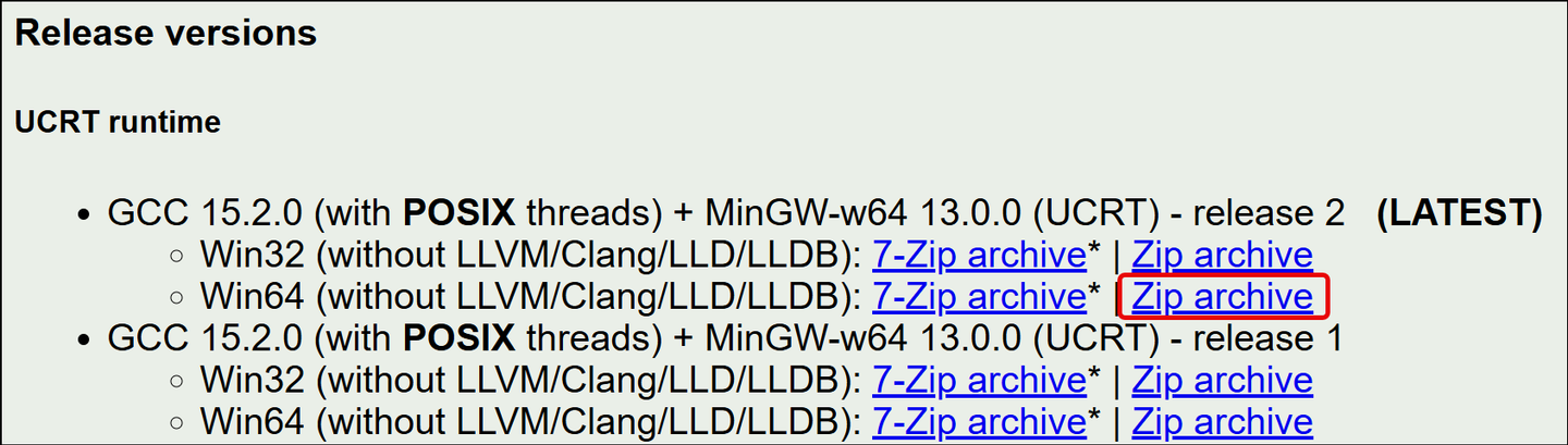 download minGW from WinLibs