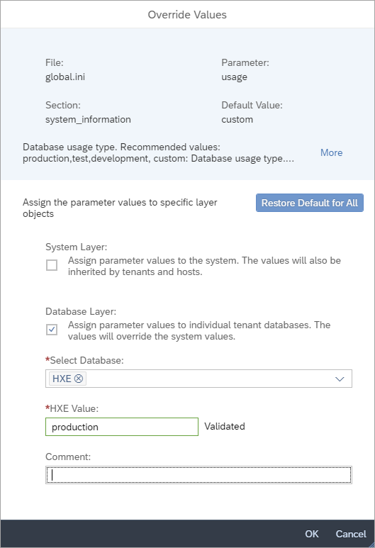 database level setting