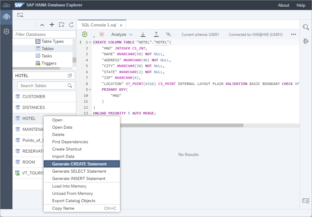 create table statement