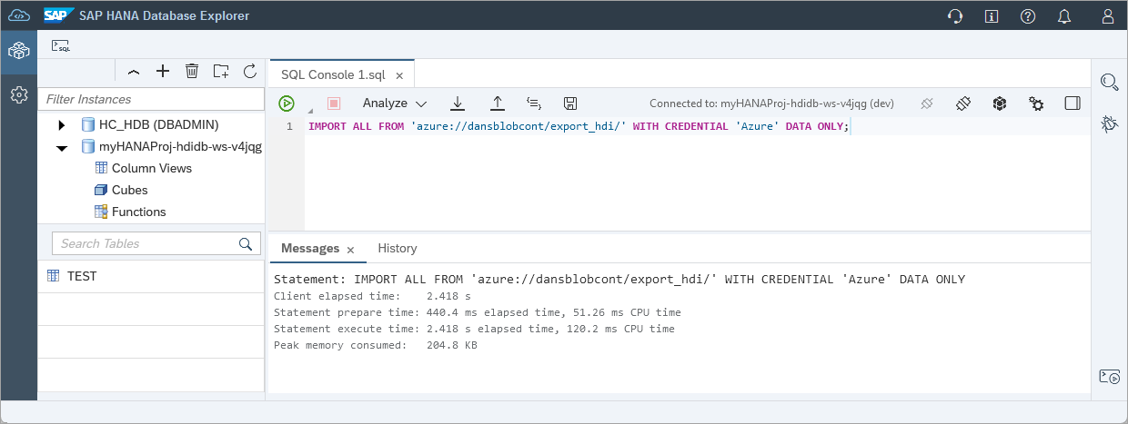 import into HDI container