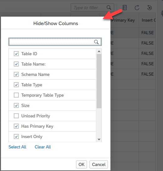 select columns to show