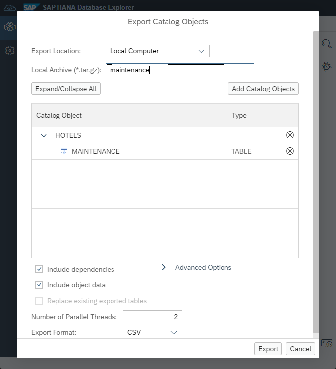 Export Catalog Objects Wizard