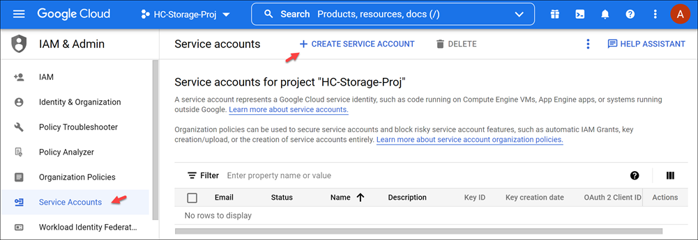 Create a service account