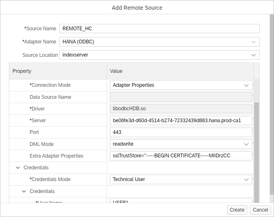 Add remote source properties