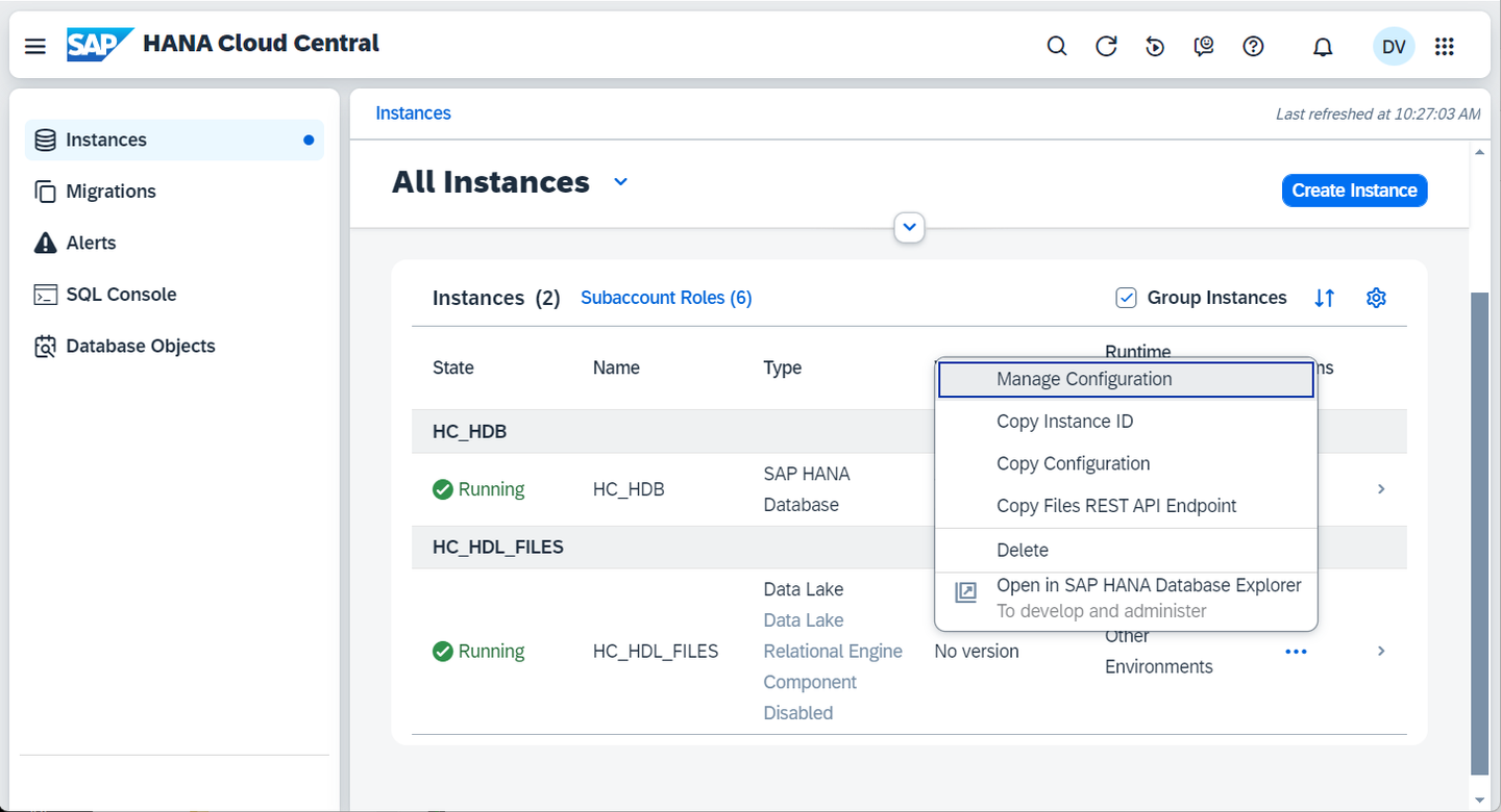 manage configuration of a data lake