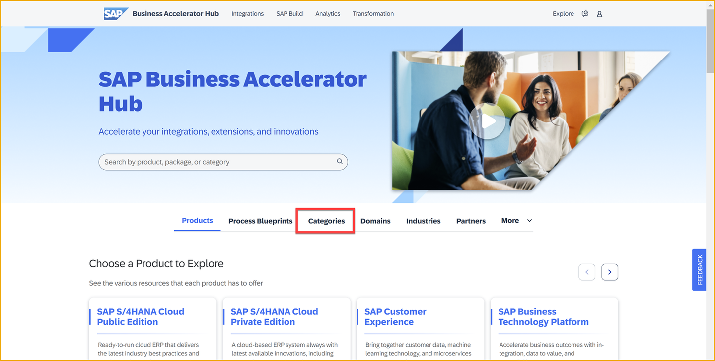 SAP Business Accelerator Hub homepage API tile