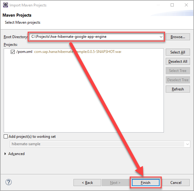 Select Maven project location