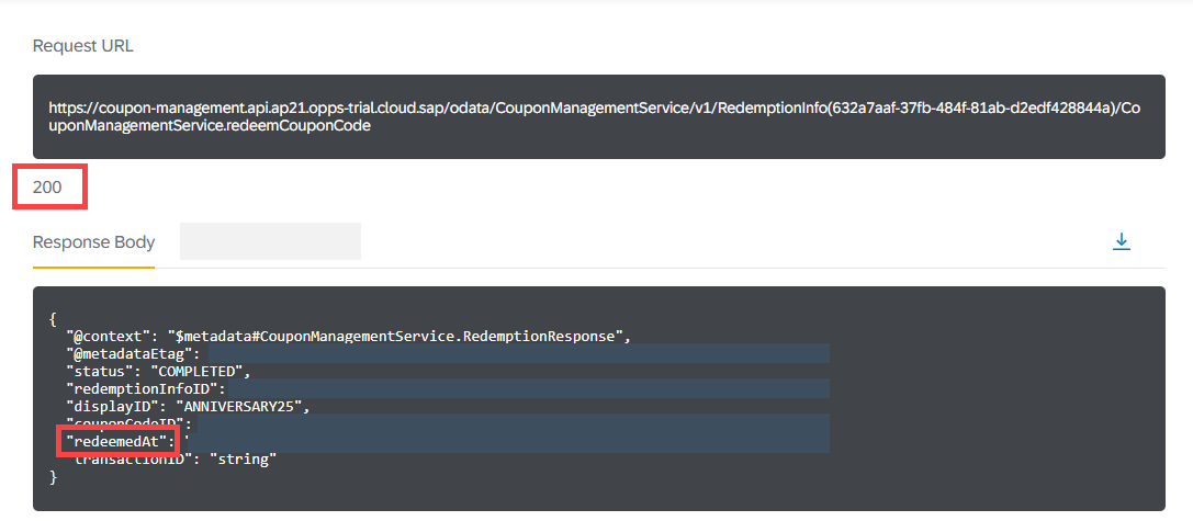 Redeem coupon code response
