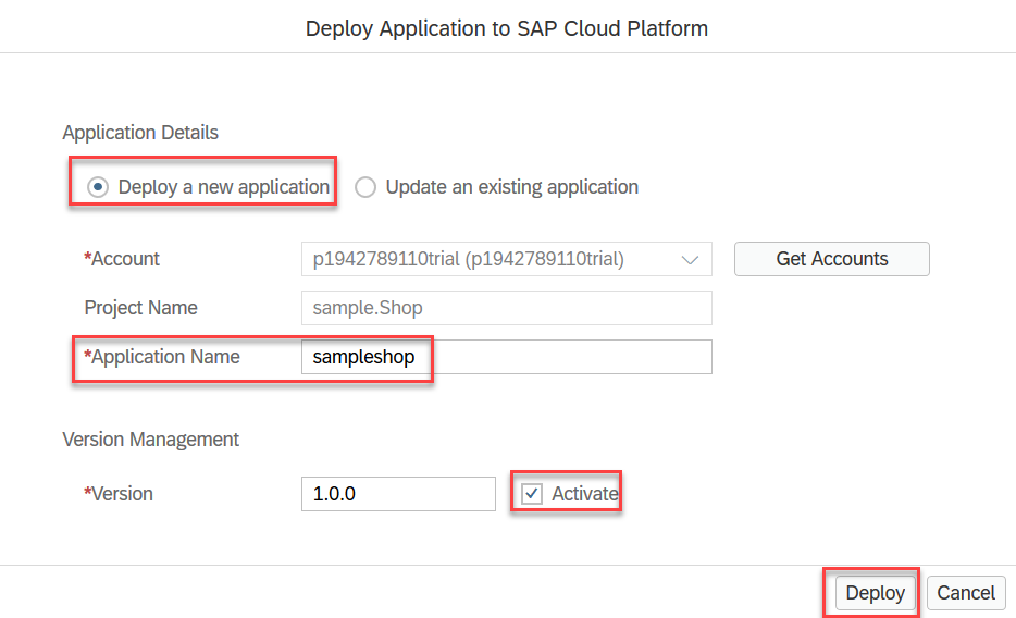 deploy app options