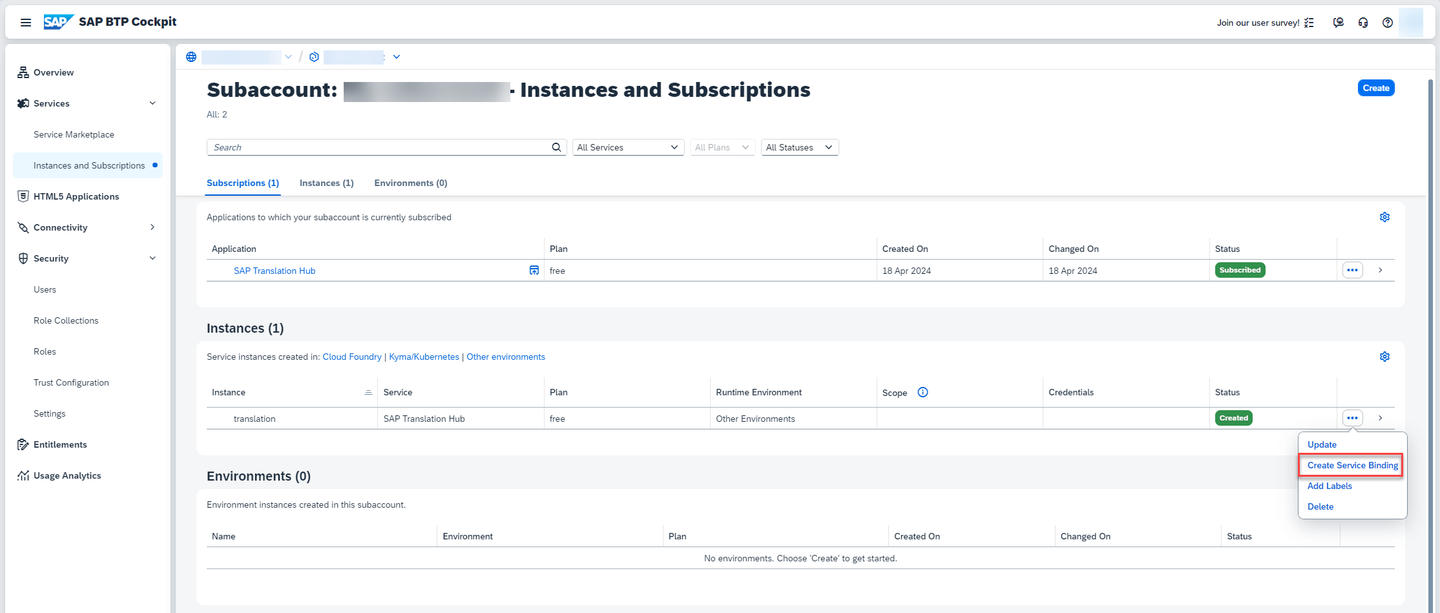 Create service binding